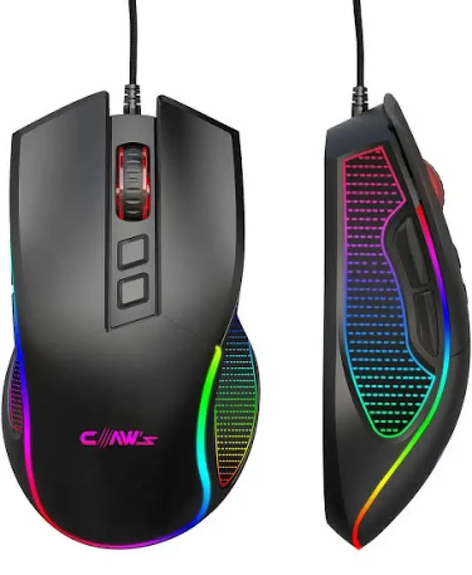 Claw's Crossfire V1 12800 Dpi Full Wide RGB Özel ABS Doku & Claw's Reflex Örgü Kablolu Gaming Mouse - Siyah