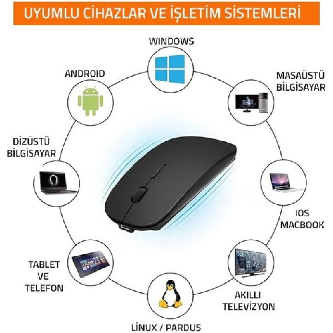 Upway Kablosuz 100MAH Şarjlı Pilli 2.4 Ghz Sessiz Bluetooth Mouse