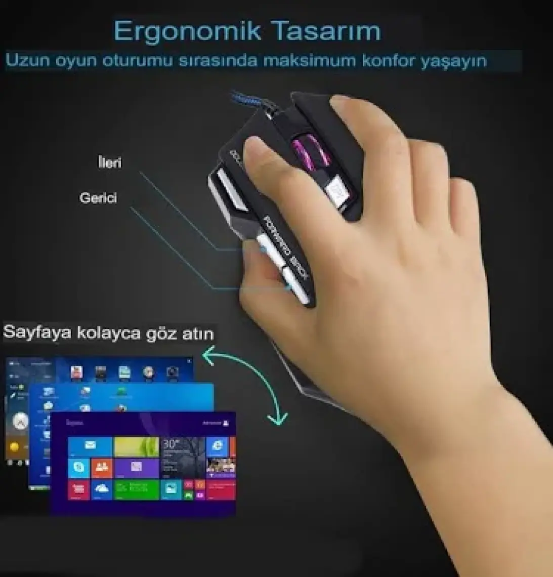 Reidan Oyuncu Mouse Gaming Fare Kablolu Rgb Arkadan Aydınlatmalı USB Optik Bilgisayar