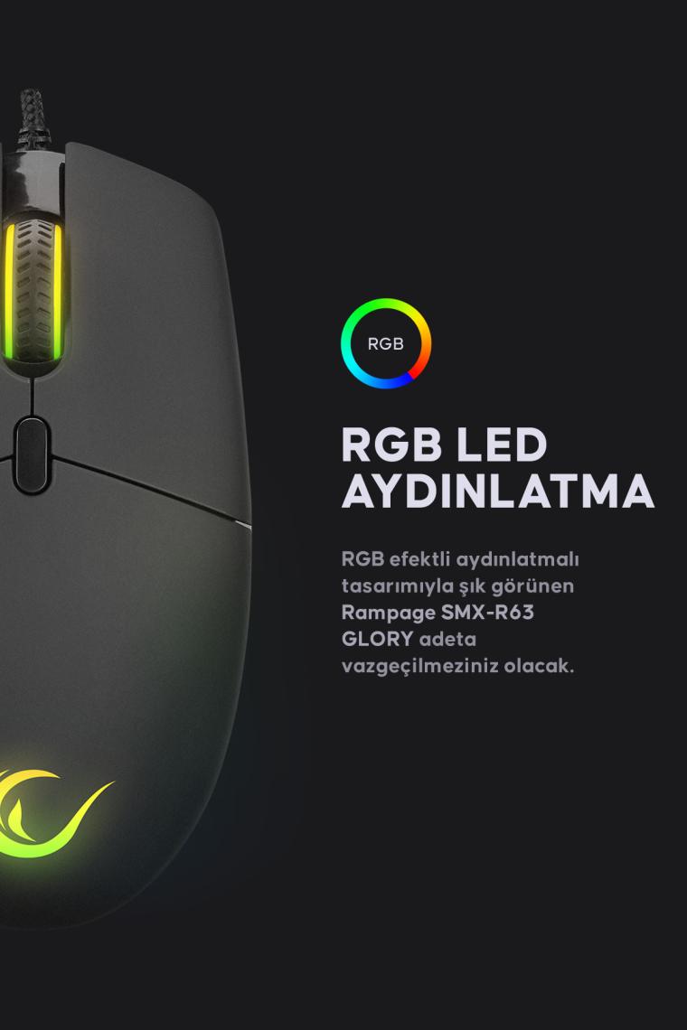 Smx-r63 Glory Usb Siyah Rgb Işıklı 6400dpi Gaming Oyuncu Mouse