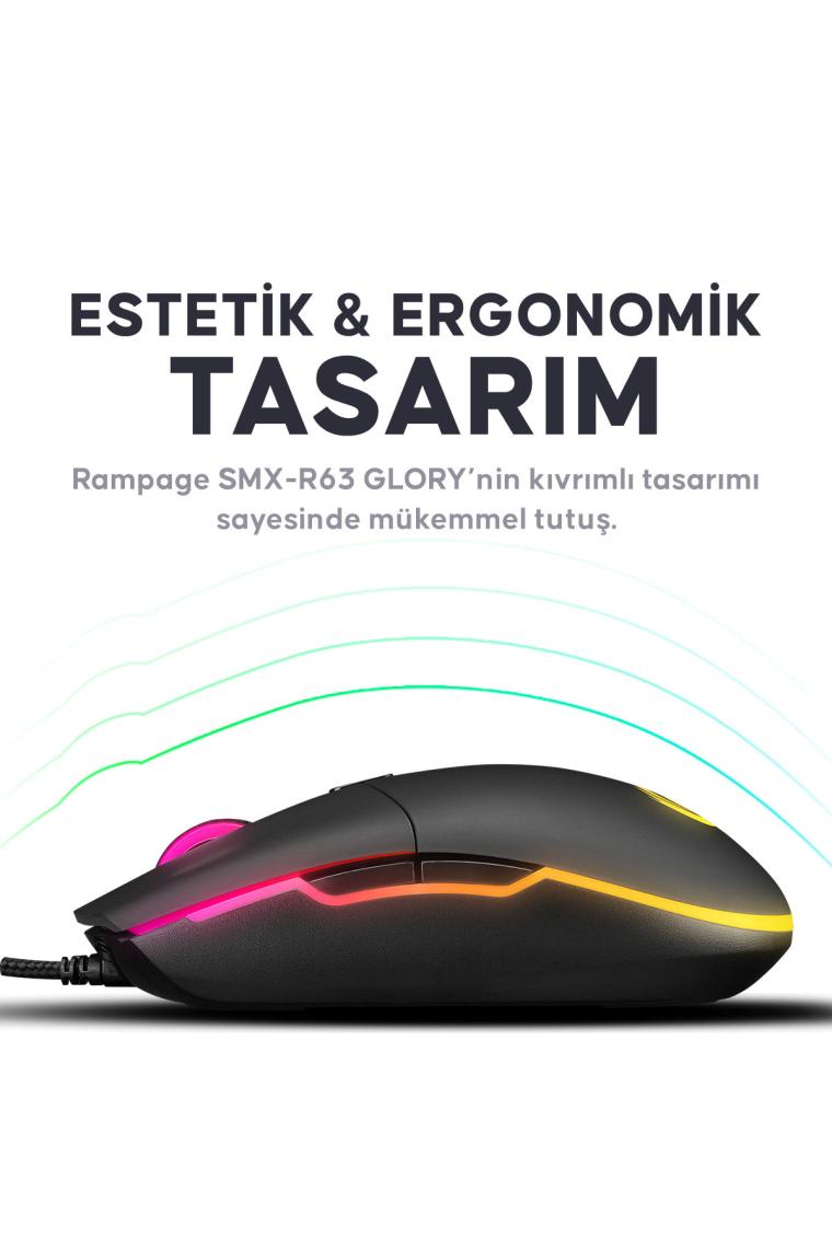 Smx-r63 Glory Usb Siyah Rgb Işıklı 6400dpi Gaming Oyuncu Mouse
