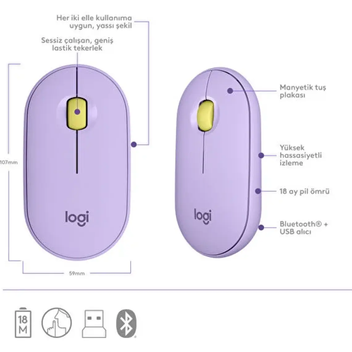 Logitech Pebble M350 910-006752 Bluetooth Optik Mouse Lila