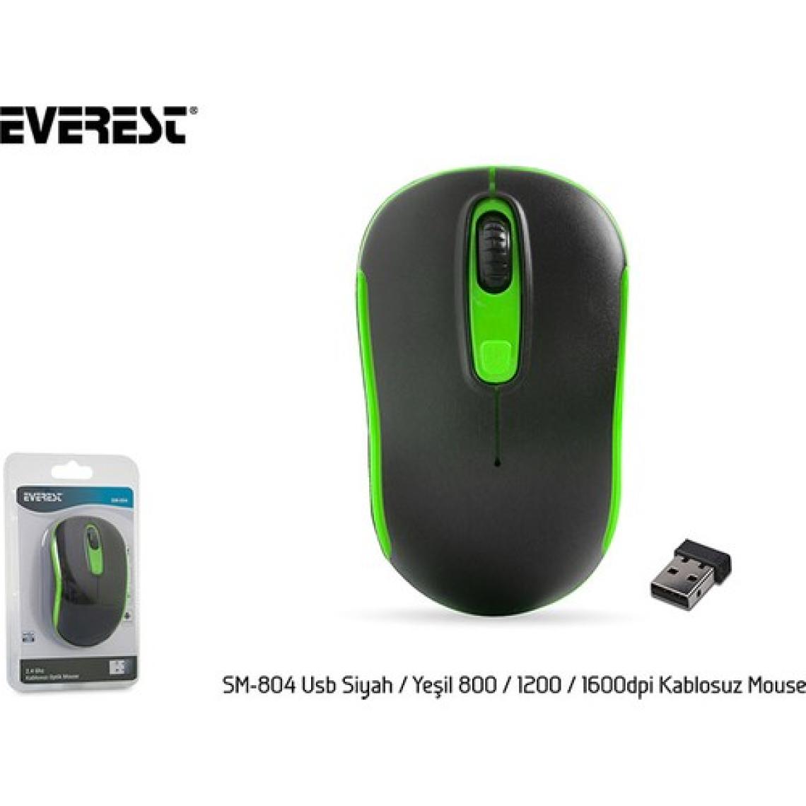 Everest Sm-804 Usb Siyah/Yeşil 800/1200/1600Dpi Kablosuz Mouse