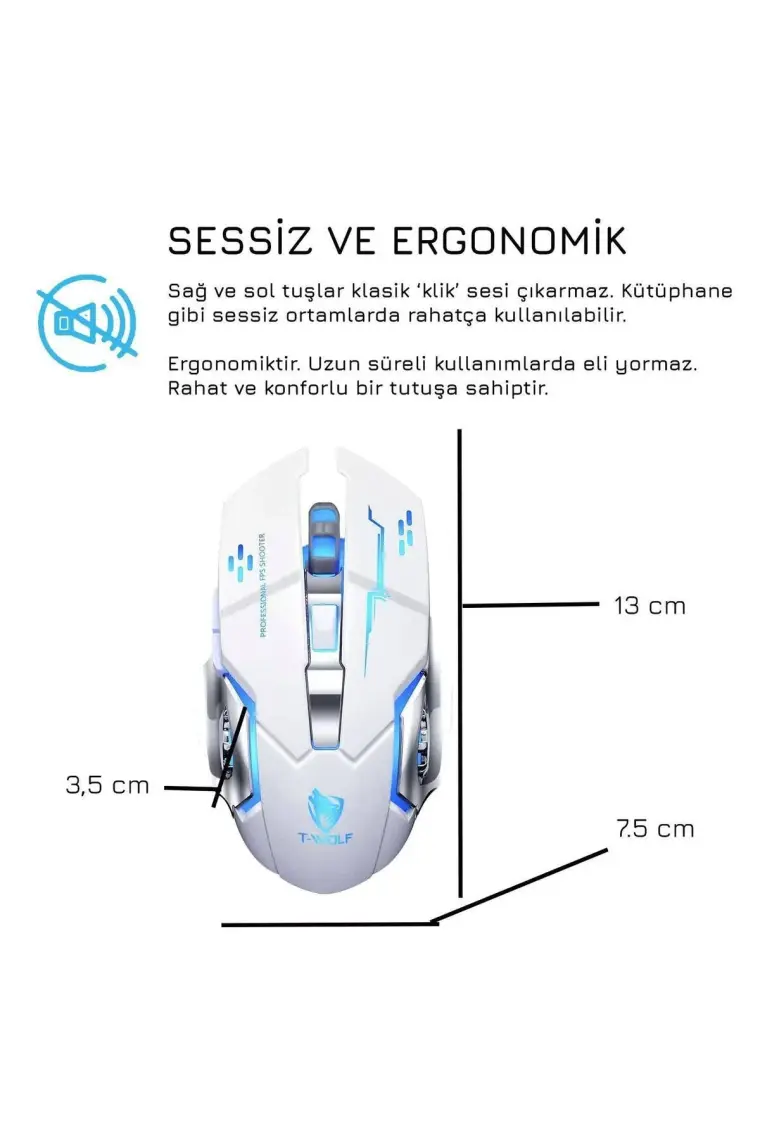 Upway TW-Q13 Kablosuz Sessiz Rgb LED Işıklı Şarjlı Ergonomik 2400DPI Gaming Mouse Beyaz
