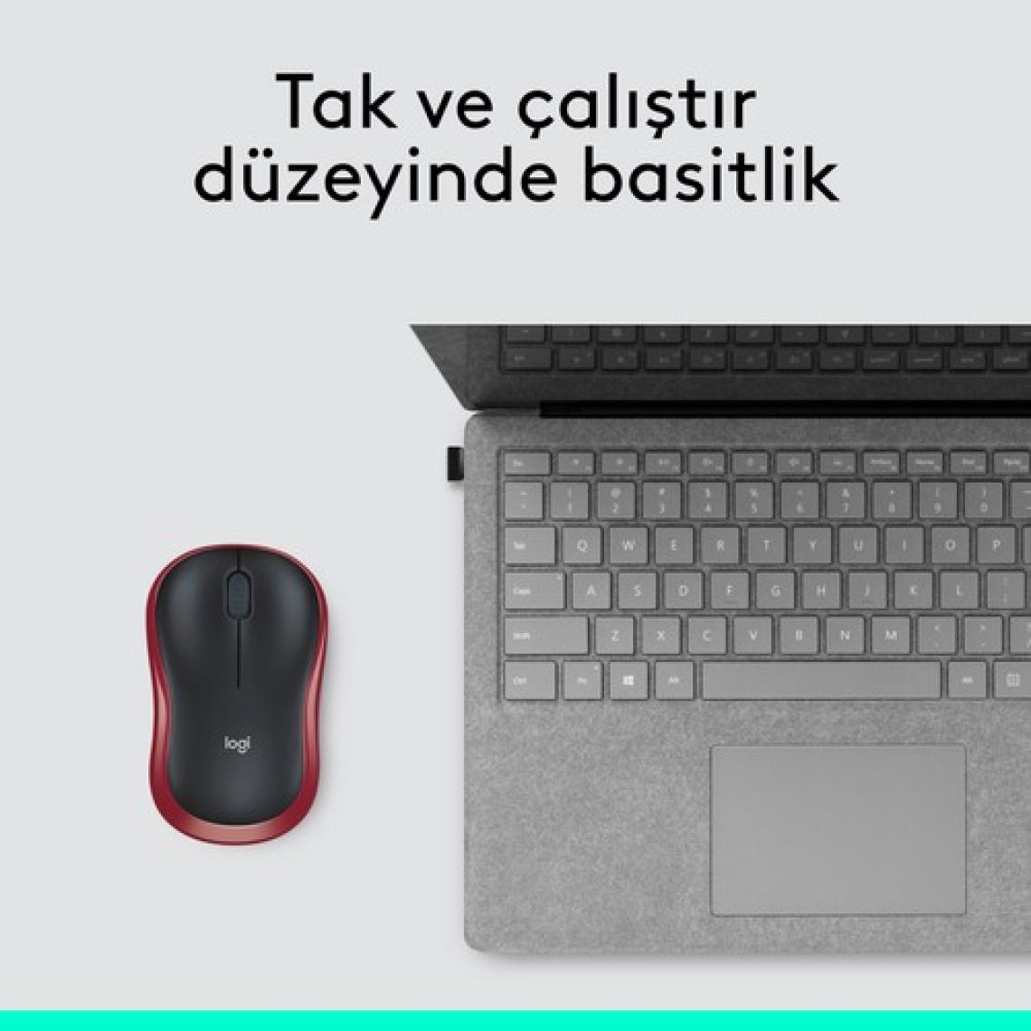 Logitech M185 USB Alıcılı Kompakt Kablosuz Mouse - Kırmızı