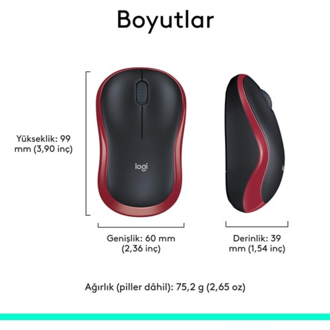 Logitech M185 USB Alıcılı Kompakt Kablosuz Mouse - Kırmızı