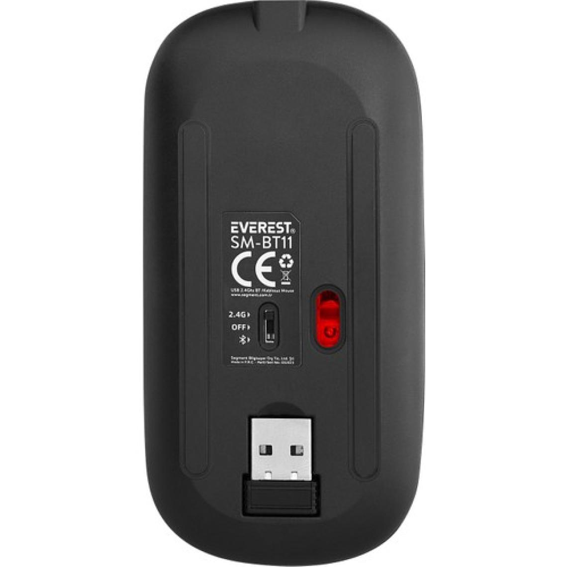 Everest SM-BT11 Usb Siyah 2in1 Bluetooth ve 2.4GHz Şarj Edilebilir Kablosuz Mouse