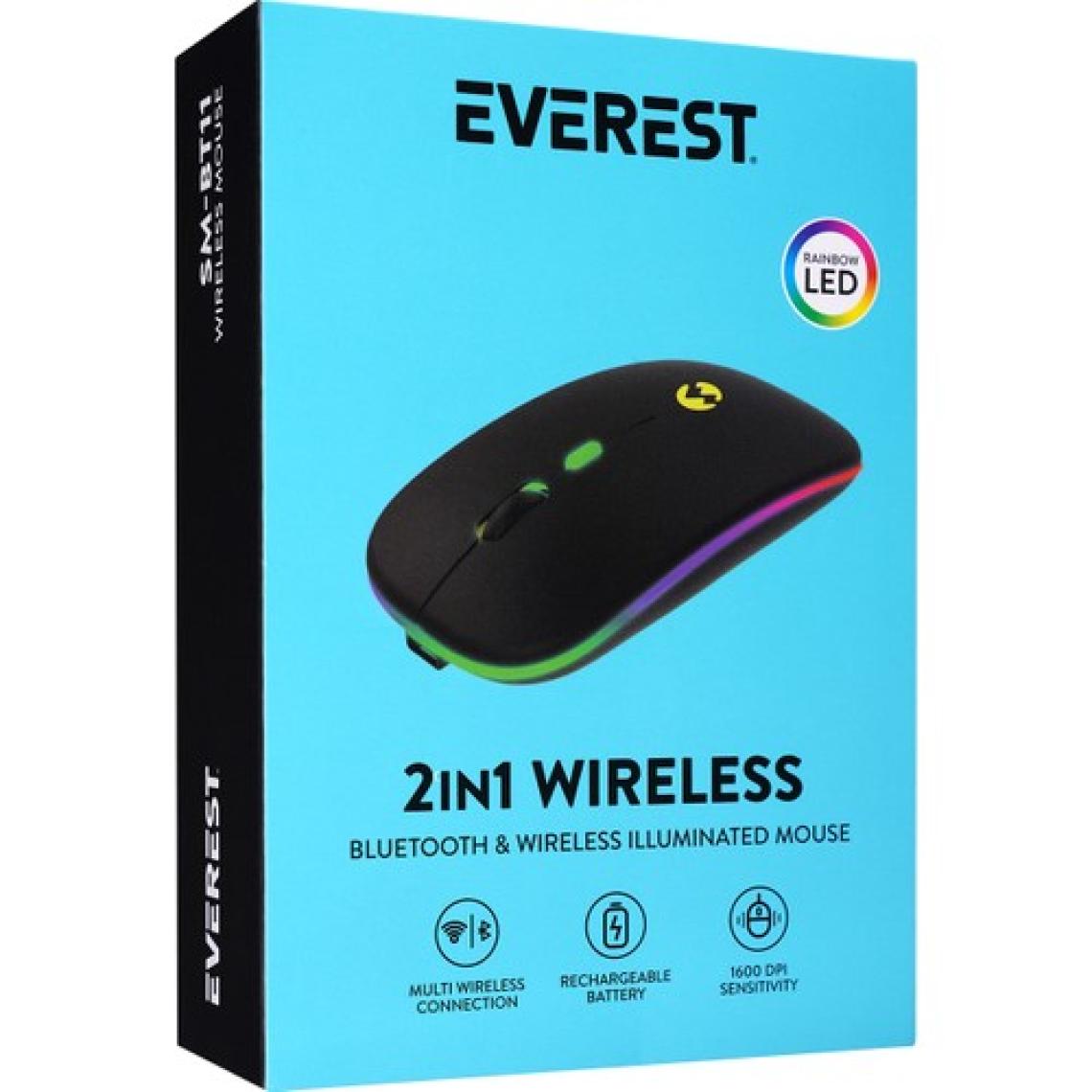 Everest SM-BT11 Usb Siyah 2in1 Bluetooth ve 2.4GHz Şarj Edilebilir Kablosuz Mouse