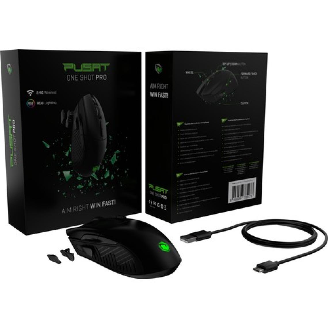 Pusat One Shot Pro 16000 DPI Yüksek Performans Şarjlı 8 Tuşlu Kablosuz RGB Oyuncu Mouse - Siyah