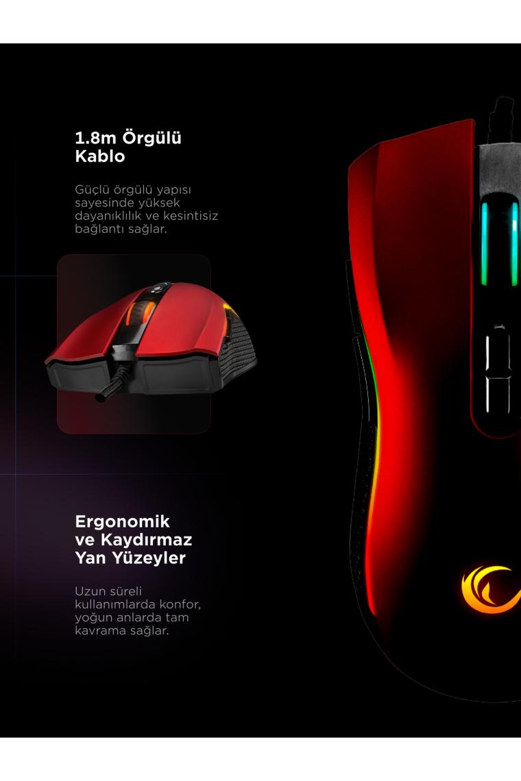 Rampage Smx-r44 V2 Makrolu Kırmızı 12800 Dpı Rgb Ledli 80 Milyon Gaming Pro Oyuncu Mouse