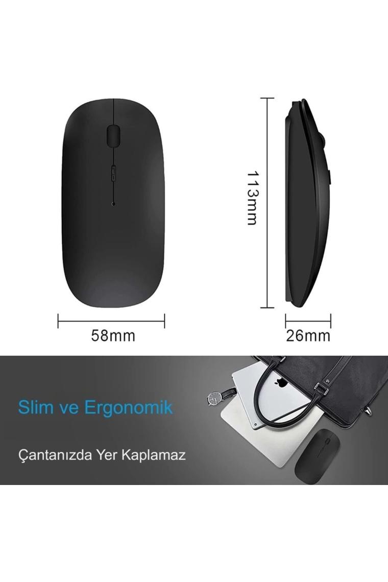 Hymark Sessiz Tıklama Şarjlı Çift Modlu Bluetooth Kablosuz 2.4ghz Siyah Mouse
