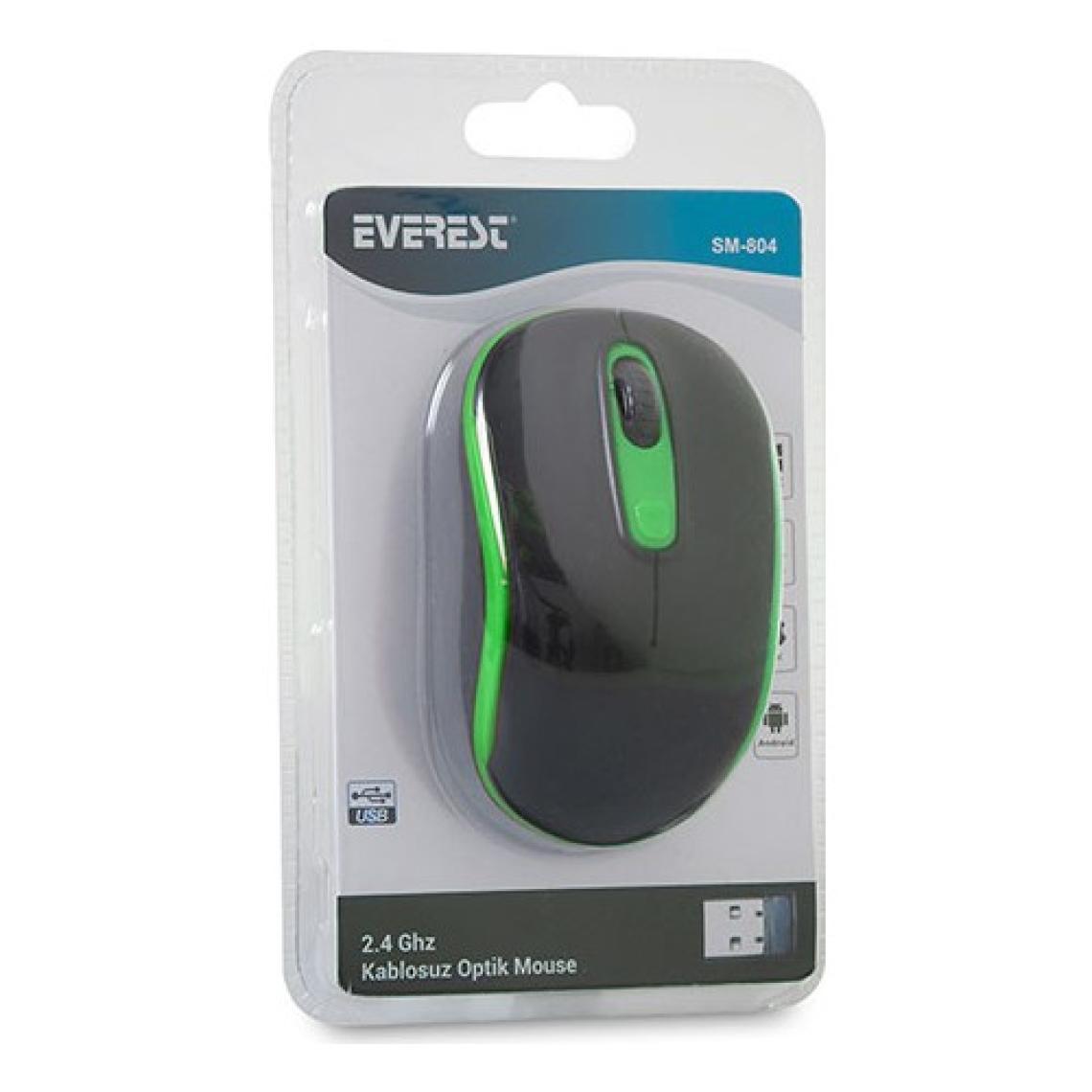 Everest Sm-804 Usb Siyah/Yeşil 800/1200/1600Dpi Kablosuz Mouse