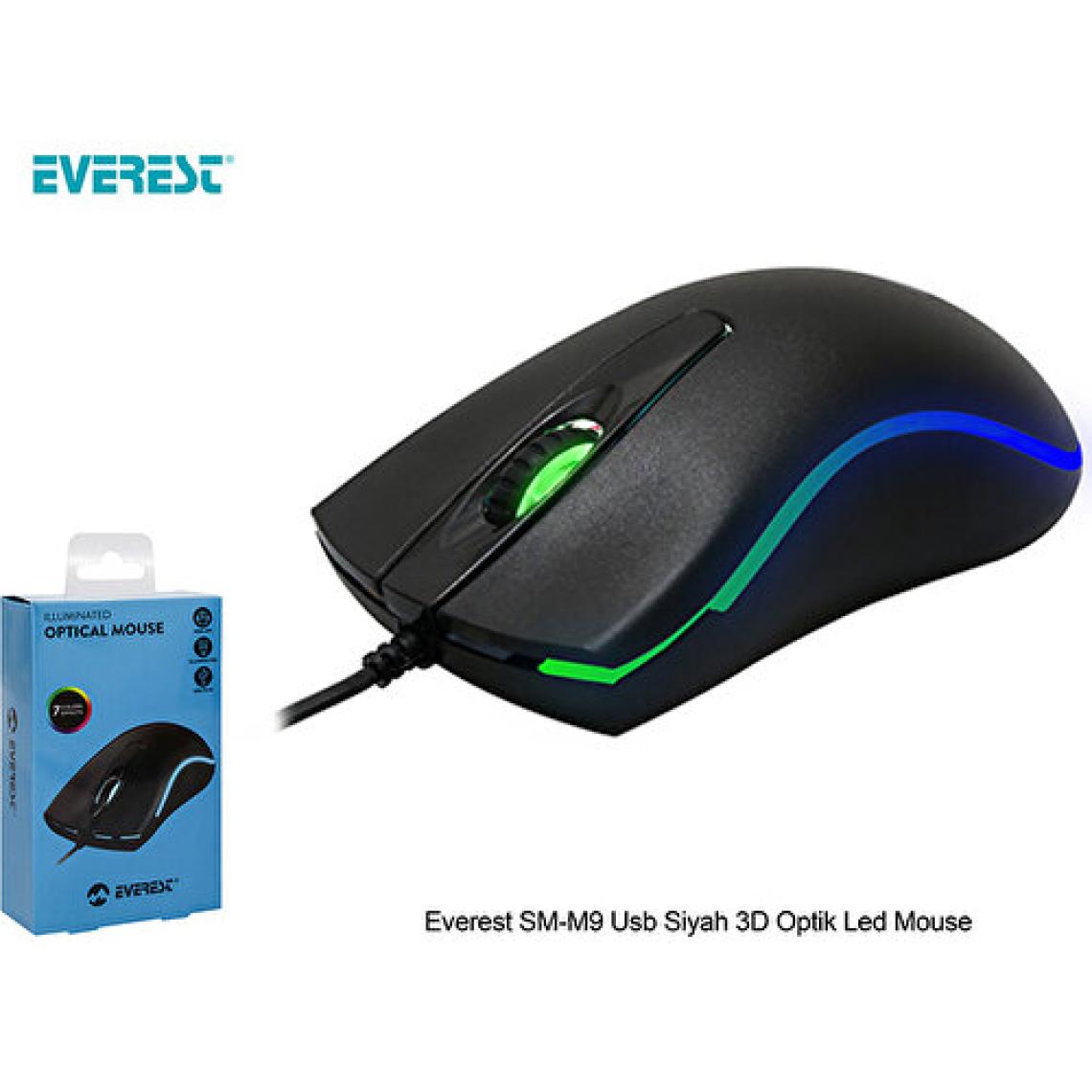 Everest SM-M9 USB Kablolu Siyah 3D Optik LED Mouse