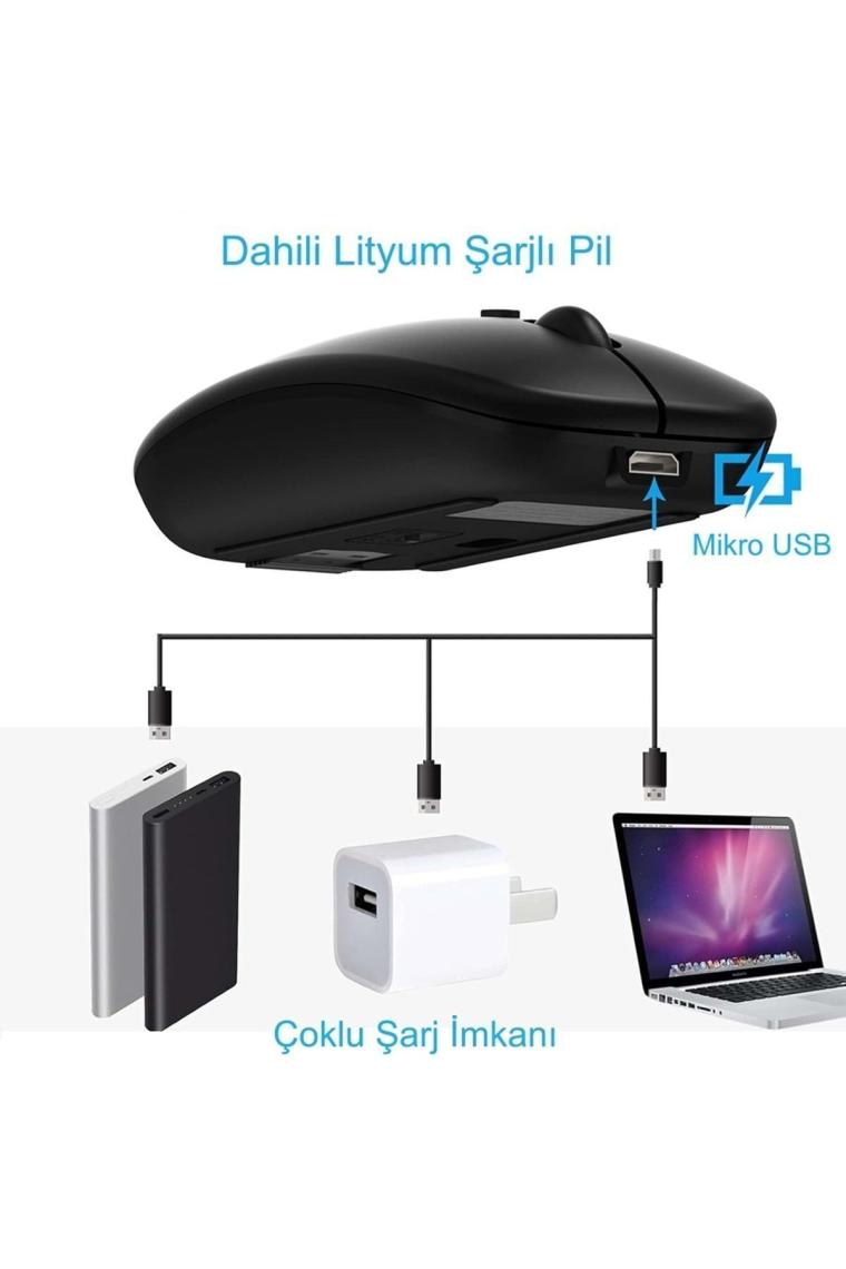 Hymark Sessiz Tıklama Şarjlı Çift Modlu Bluetooth Kablosuz 2.4ghz Siyah Mouse