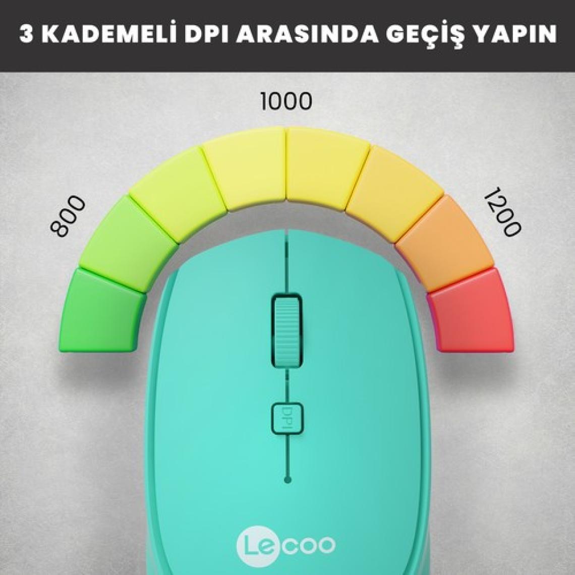 Lenovo Lecoo WS202 Optik Kablosuz Turkuaz Mouse