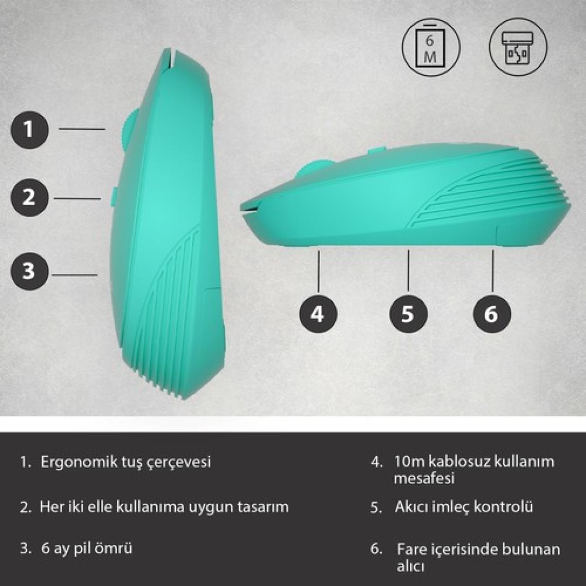 Lenovo Lecoo WS202 Optik Kablosuz Turkuaz Mouse