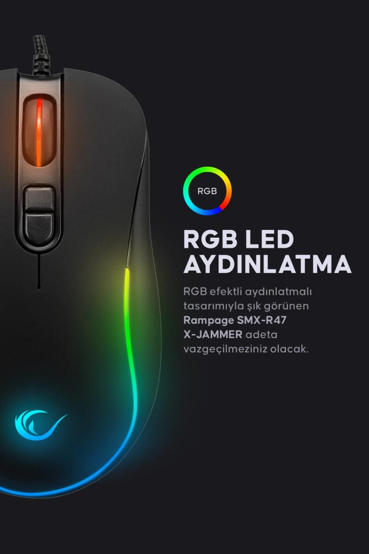 Smx-r47 X-jammer Usb Rgb Mouse Drag Click 7200 Dpi Gaming Mouse Oyuncu Mouse Makrolu Örgü Kablo