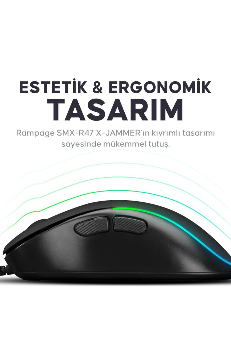 Smx-r47 X-jammer Usb Rgb Mouse Drag Click 7200 Dpi Gaming Mouse Oyuncu Mouse Makrolu Örgü Kablo