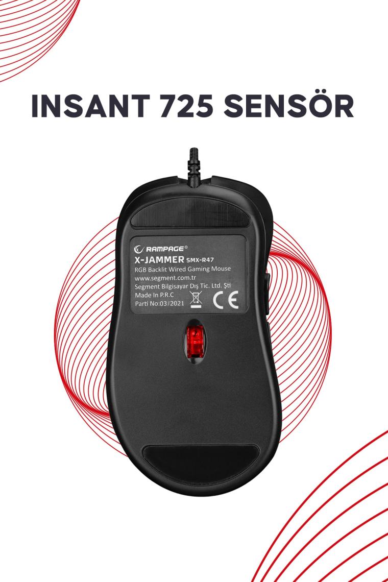 Smx-r47 X-jammer Usb Rgb Mouse Drag Click 7200 Dpi Gaming Mouse Oyuncu Mouse Makrolu Örgü Kablo