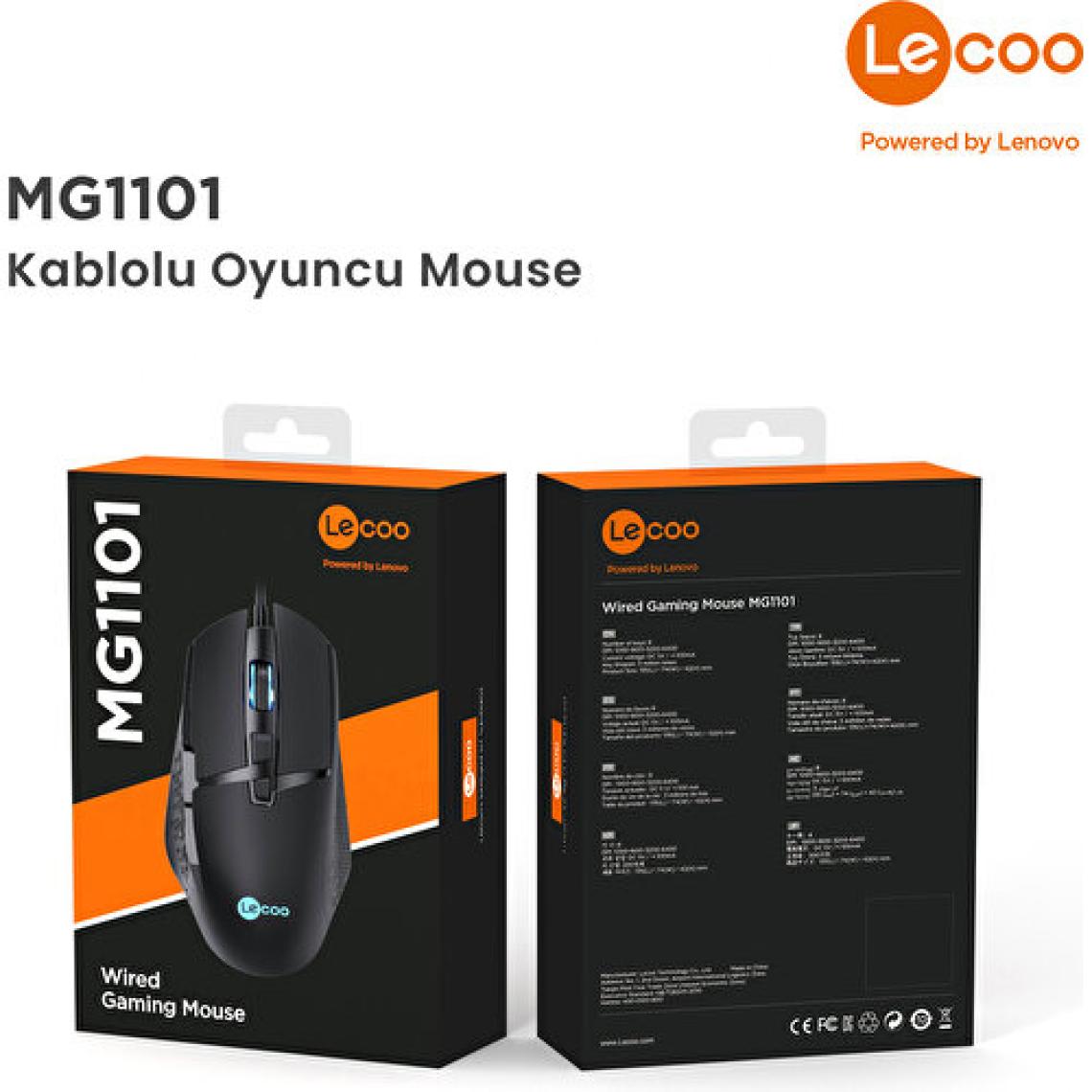 Lenovo Lecoo MG1101 Kablolu RGB LED Aydınlatmalı 6400DPI 8 Tuşlu Gaming Mouse Siyah