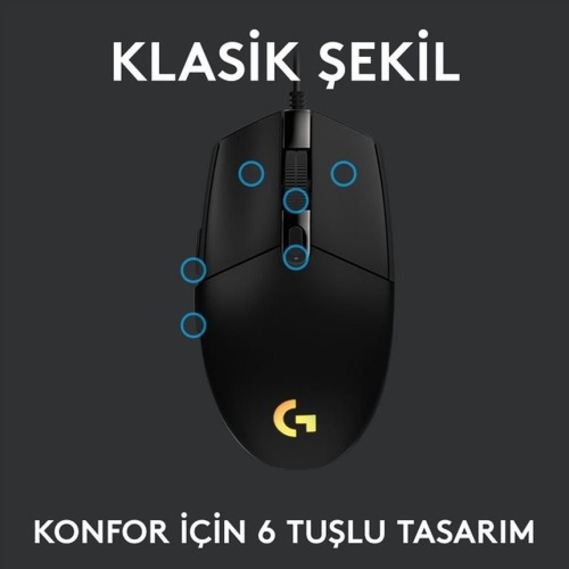 Logitech G102 Lightsync Kablolu Optik Oyuncu Mouse Siyah