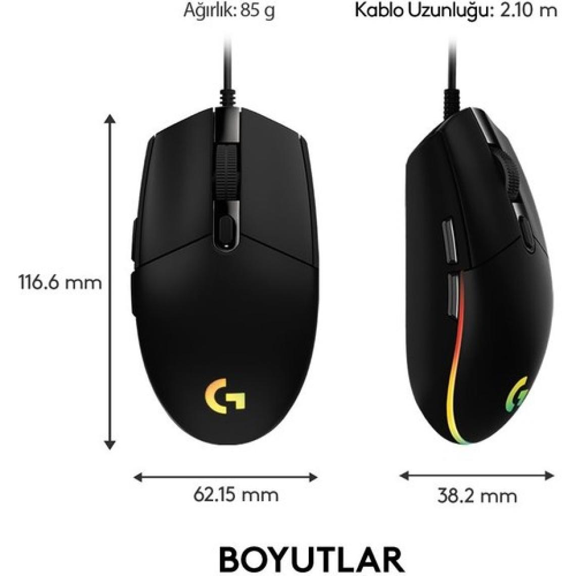 Logitech G102 Lightsync Kablolu Optik Oyuncu Mouse Siyah