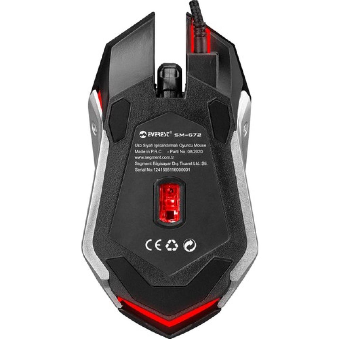 Everest SM-G72 Usb Siyah/Gümüş Işıklandırmalı Oyuncu Mouse
