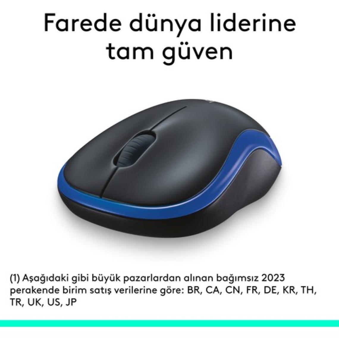 Logitech M185 USB Alıcılı Kompakt Kablosuz Mouse - Mavi