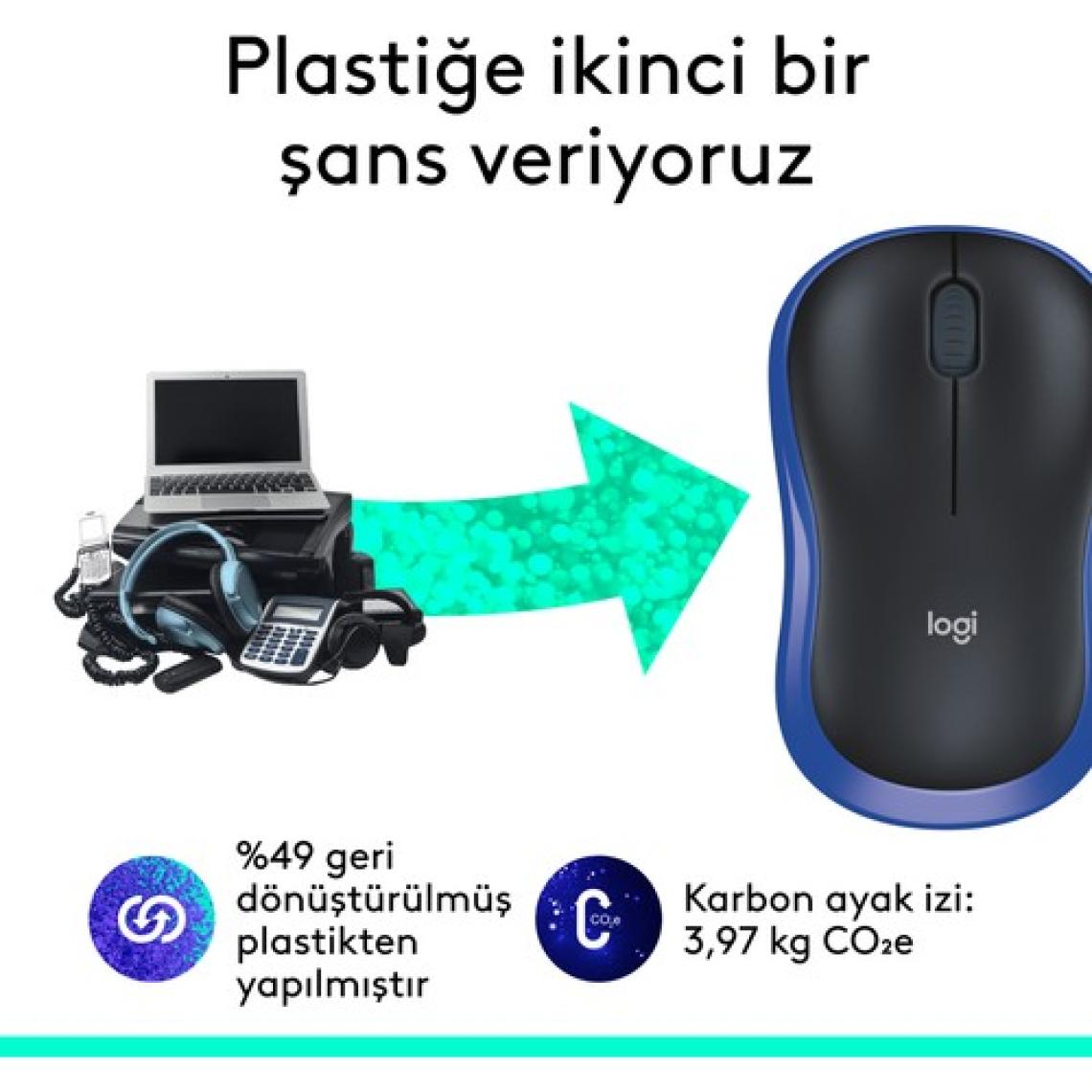 Logitech M185 USB Alıcılı Kompakt Kablosuz Mouse - Mavi