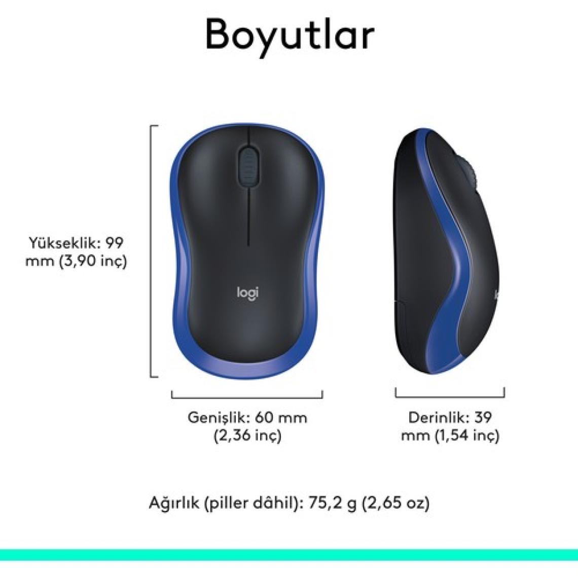 Logitech M185 USB Alıcılı Kompakt Kablosuz Mouse - Mavi