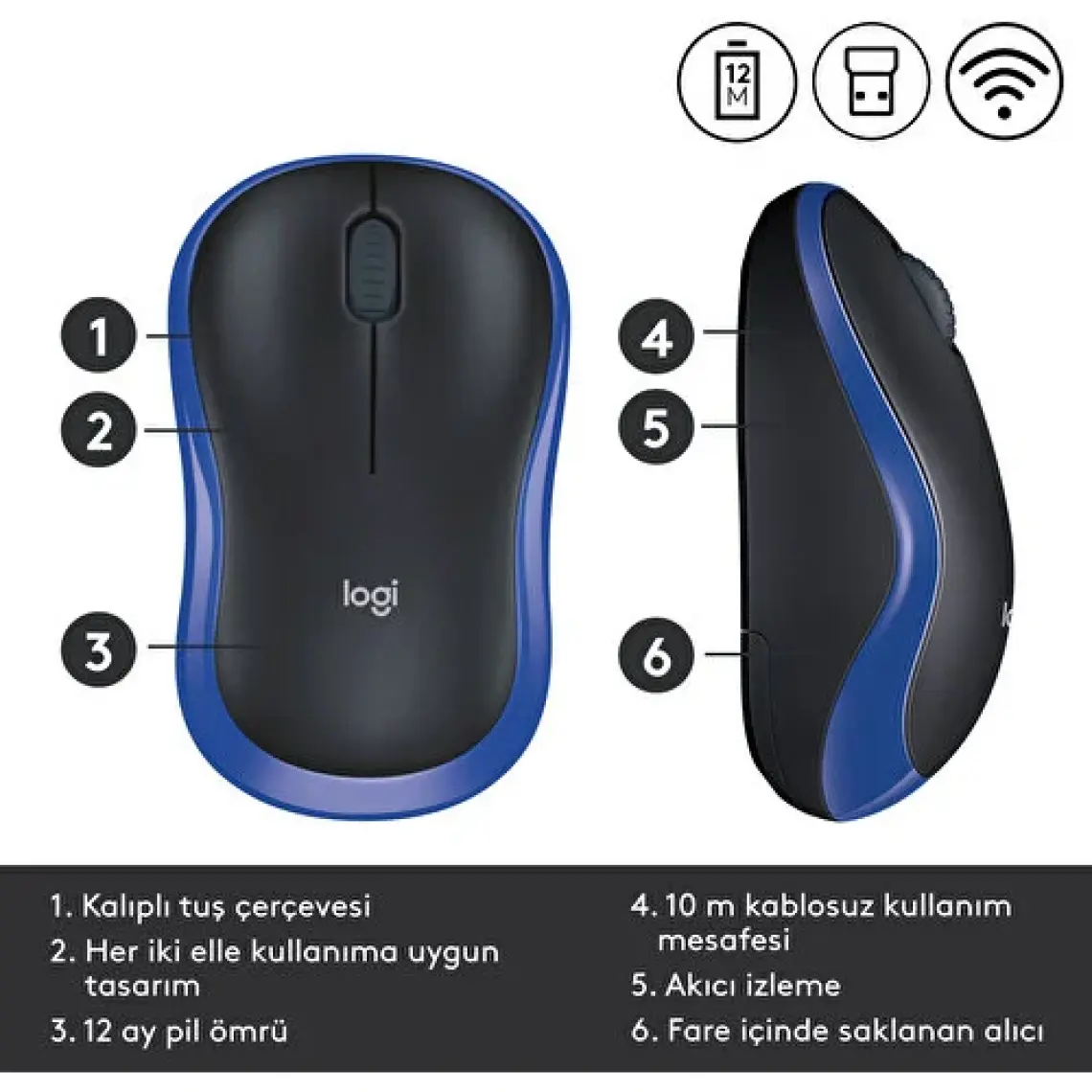 Logitech M185 Mavi 910-002236 Wireless Optik Mouse