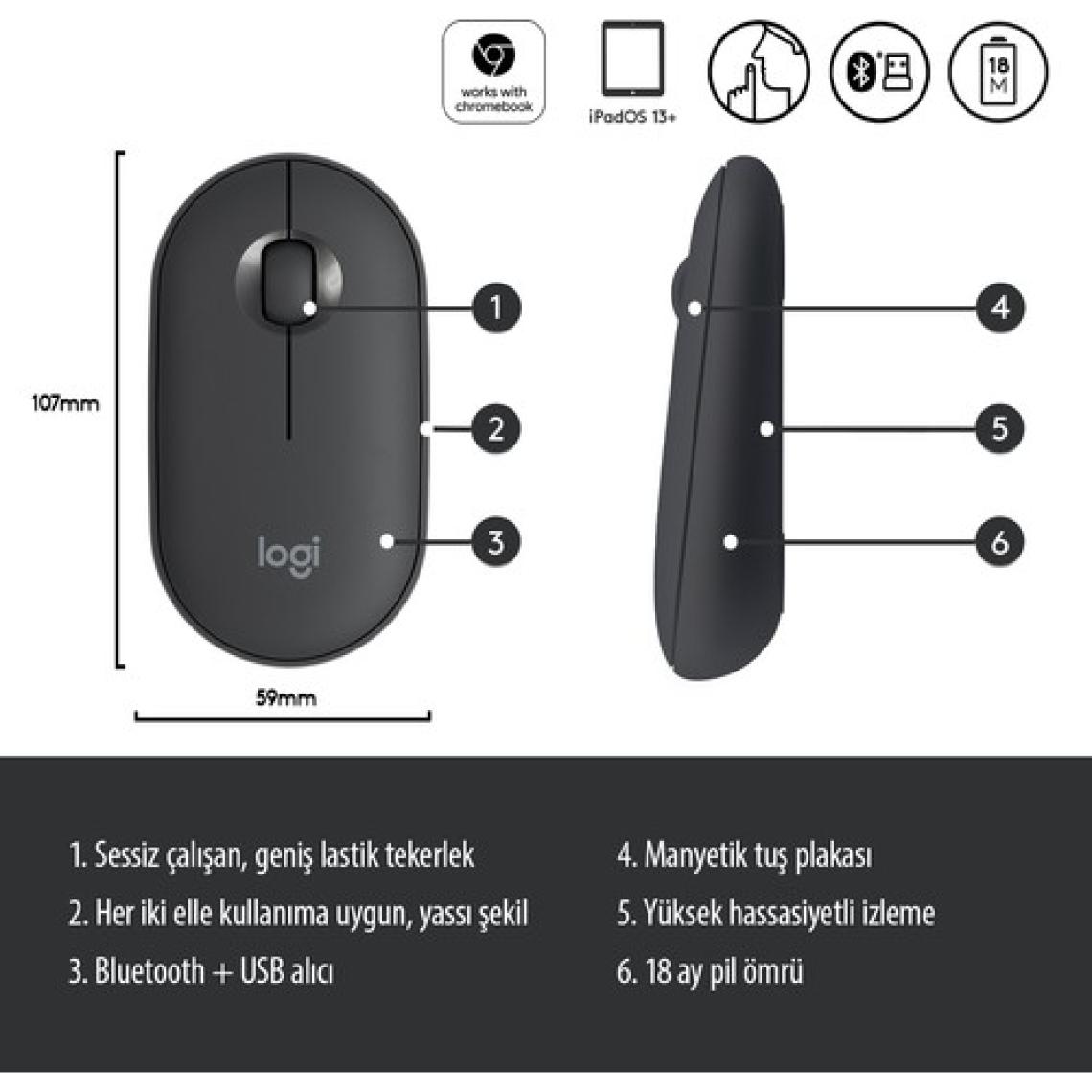 Logitech Pebble M350 910-005718 Bluetooth Optik Mouse Siyah