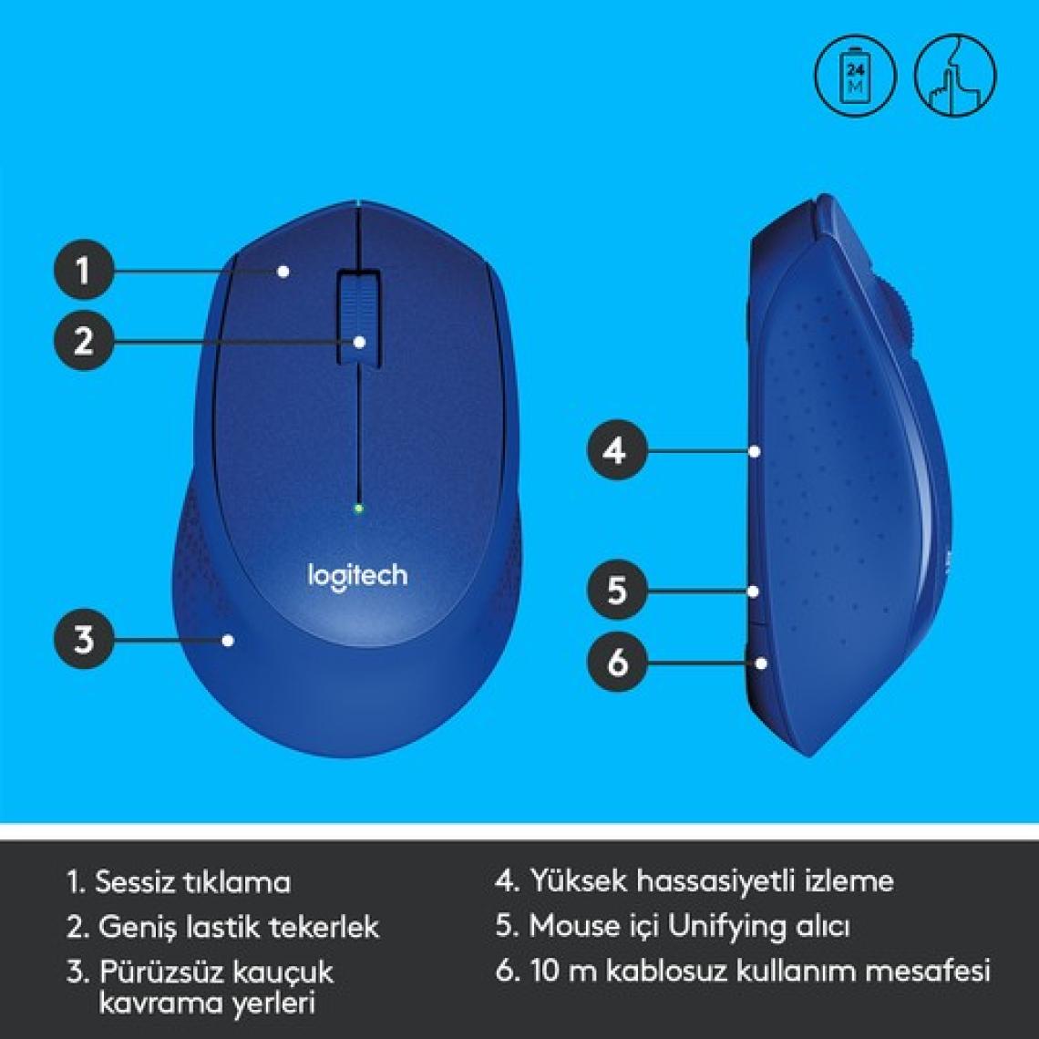 Logitech M330 Silent Plus 910-004910 Mavi Wireless Optik Mouse