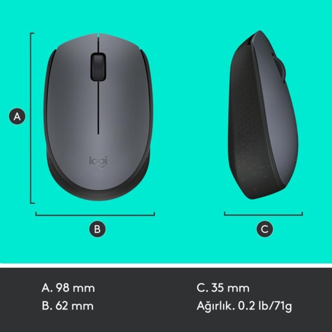 Logitech M170 USB Alıcılı Kablosuz Mouse - Gri