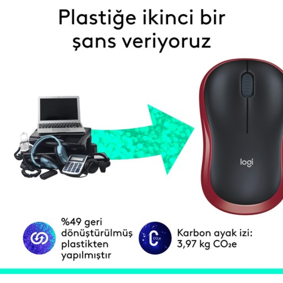Logitech M185 USB Alıcılı Kompakt Kablosuz Mouse - Kırmızı