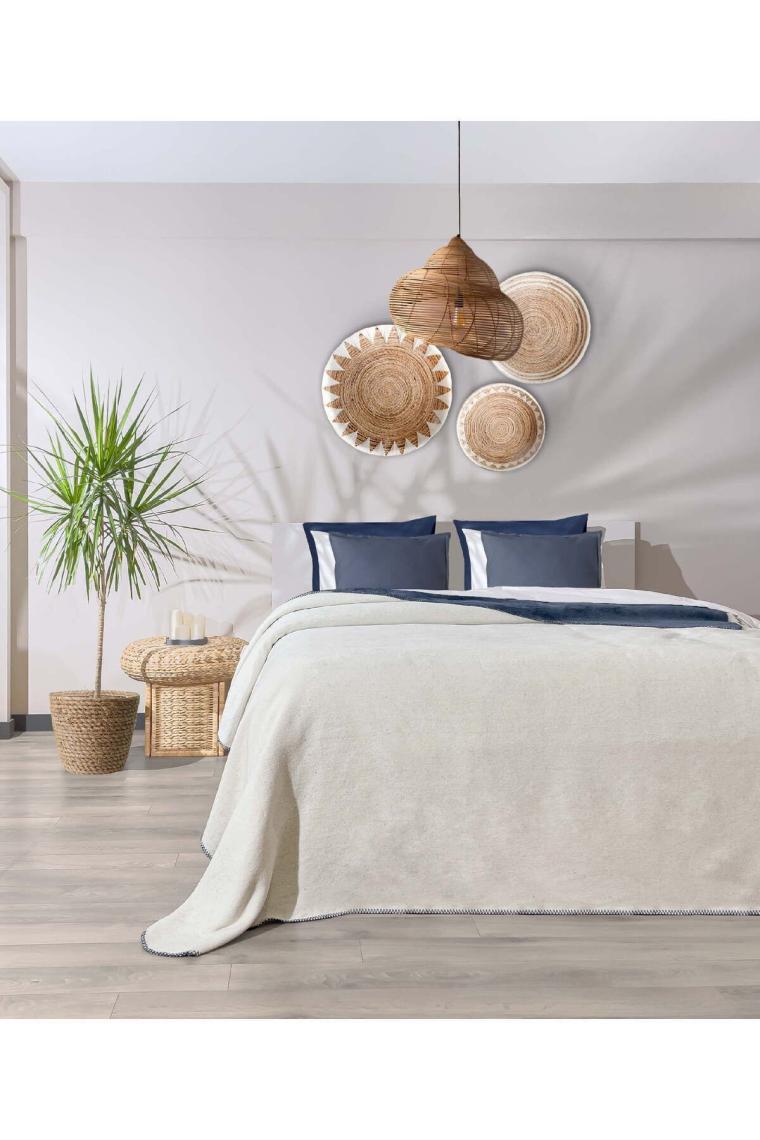Twin Soft Pamuklu Çift Kişilik Battaniye Mavi Krem 200 X 220 5009a
