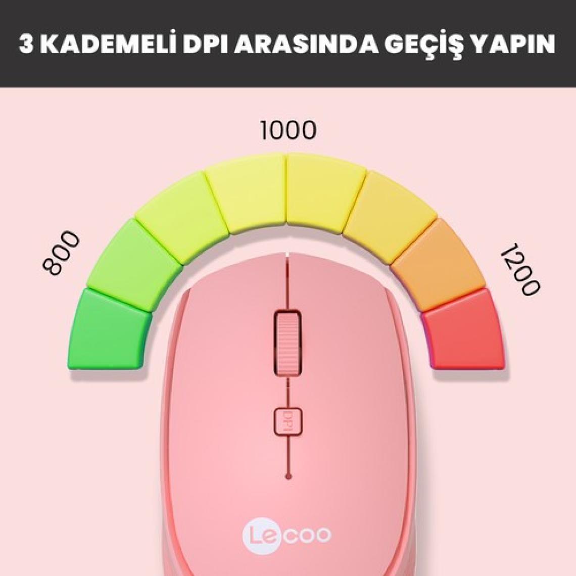 Lecoo WS202 Kablosuz 1200DPI 4 Tuşlu Optik Mouse Pembe