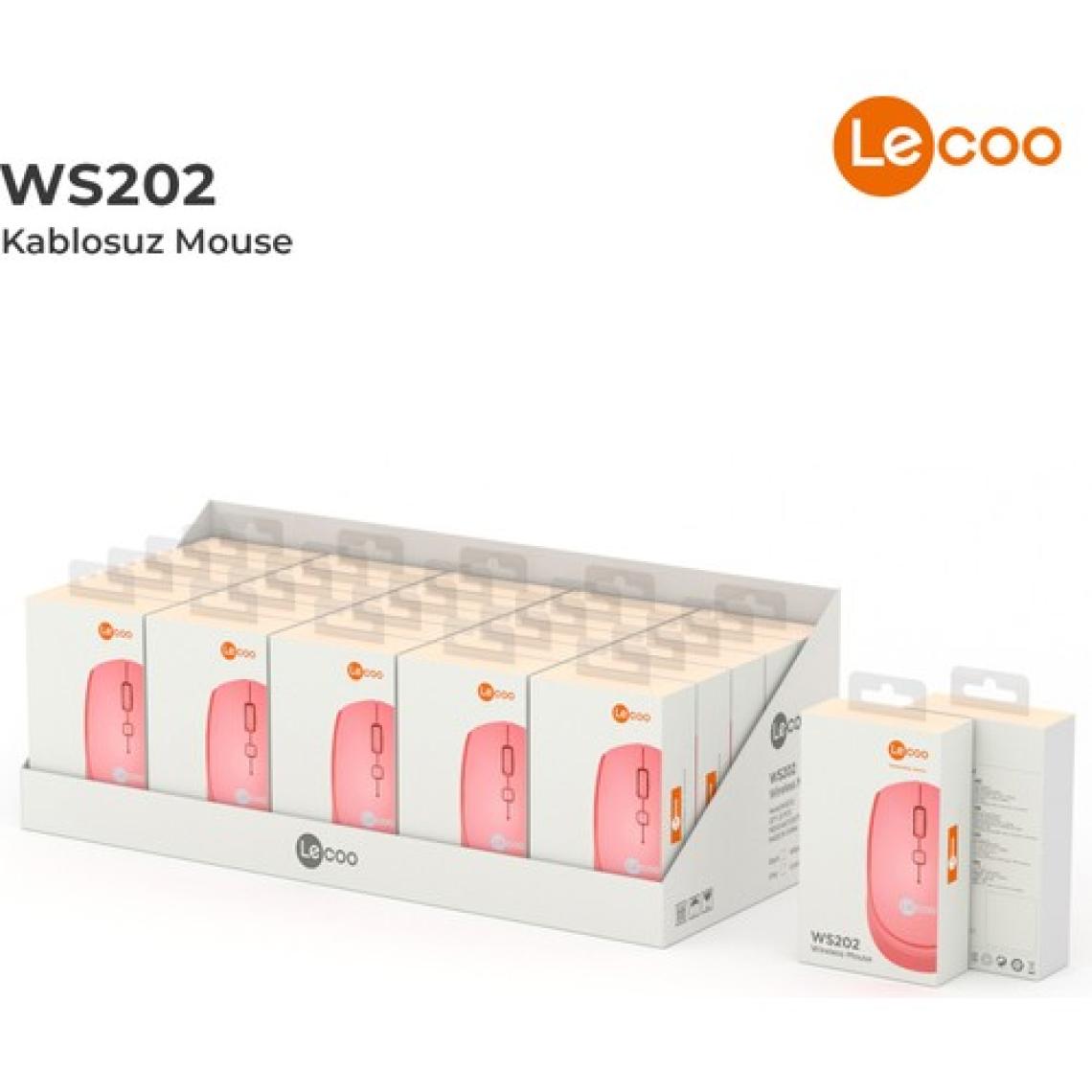 Lecoo WS202 Kablosuz 1200DPI 4 Tuşlu Optik Mouse Pembe