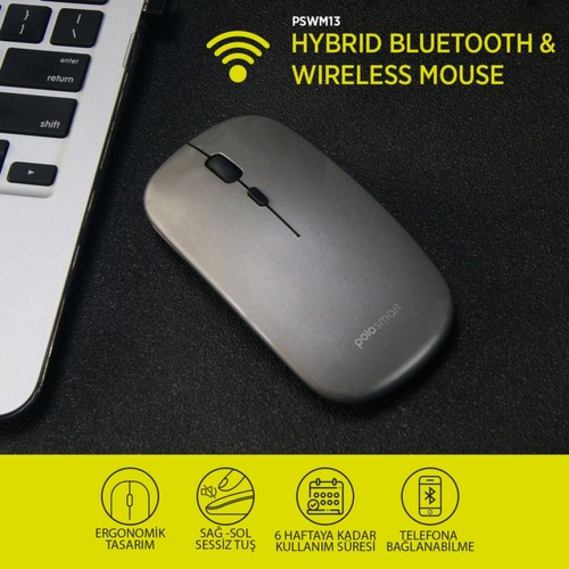 Polosmart PSWM13 Hybrid Bluetooth & Wireless Şarj Edilebilir Mouse Siyah