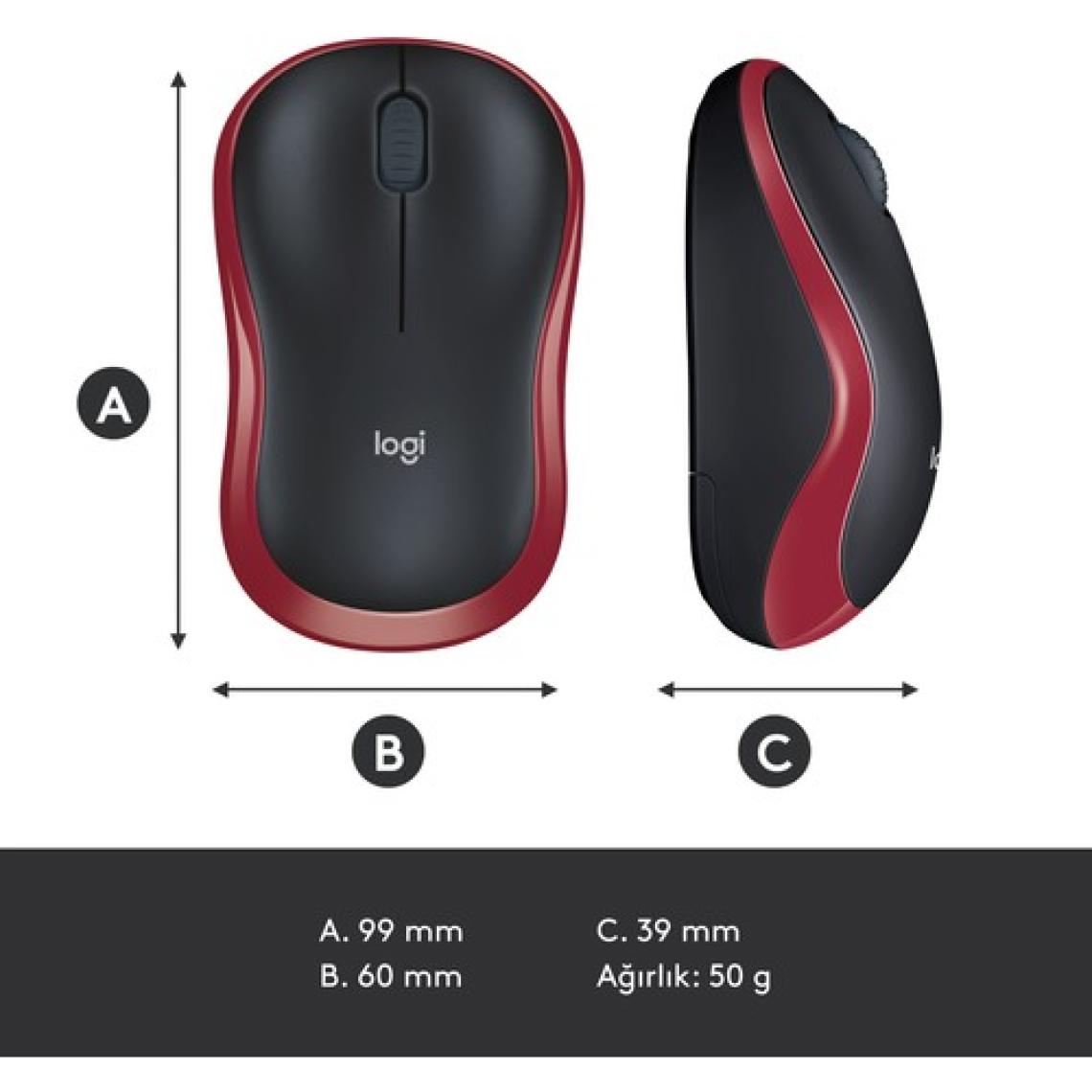 Logitech M185 Kırmızı 910-002237 Wireless Optik Mouse