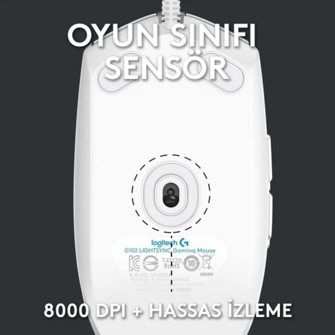 Logitech G102 Lightsync Kablolu Optik Oyuncu Mouse Beyaz