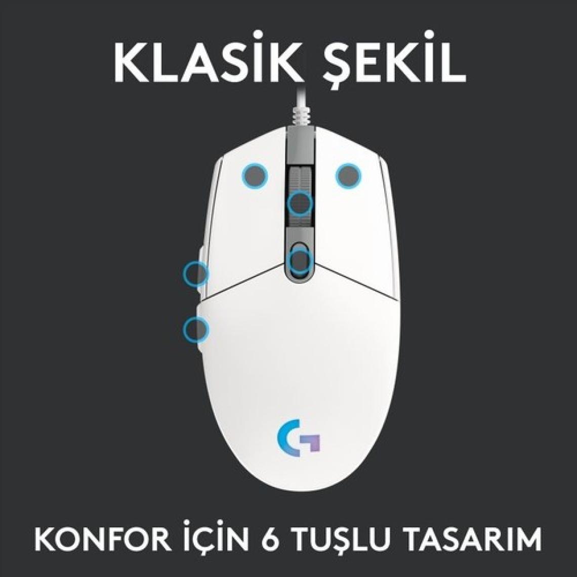 Logitech G102 Lightsync Kablolu Optik Oyuncu Mouse Beyaz
