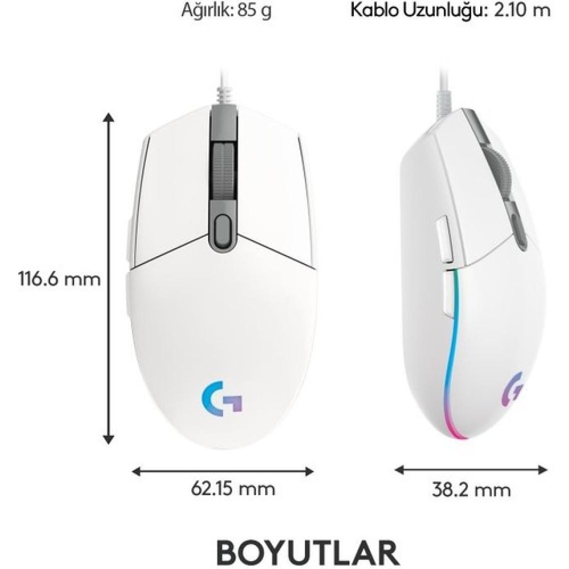 Logitech G102 Lightsync Kablolu Optik Oyuncu Mouse Beyaz