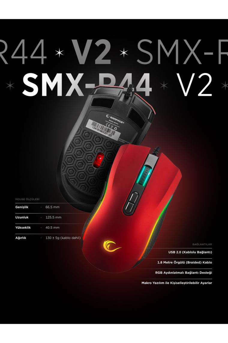 Rampage Smx-r44 V2 Makrolu Kırmızı 12800 Dpı Rgb Ledli 80 Milyon Gaming Pro Oyuncu Mouse