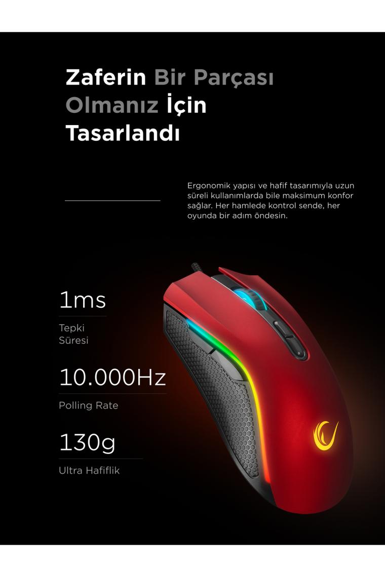 Rampage Smx-r44 V2 Makrolu Kırmızı 12800 Dpı Rgb Ledli 80 Milyon Gaming Pro Oyuncu Mouse
