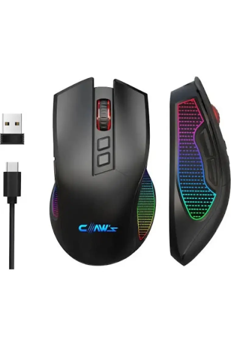 Claw's Crossfire Air V1 Kablosuz 10000 Dpi Pixart PMW3325 Sensör Makro Yazılımlı Chromatic RGB Kablosuz Gaming Mouse - Siyah (2.4 GHz Kablosuz + BT5.1 + Type-C ile Kullanım Desteği)