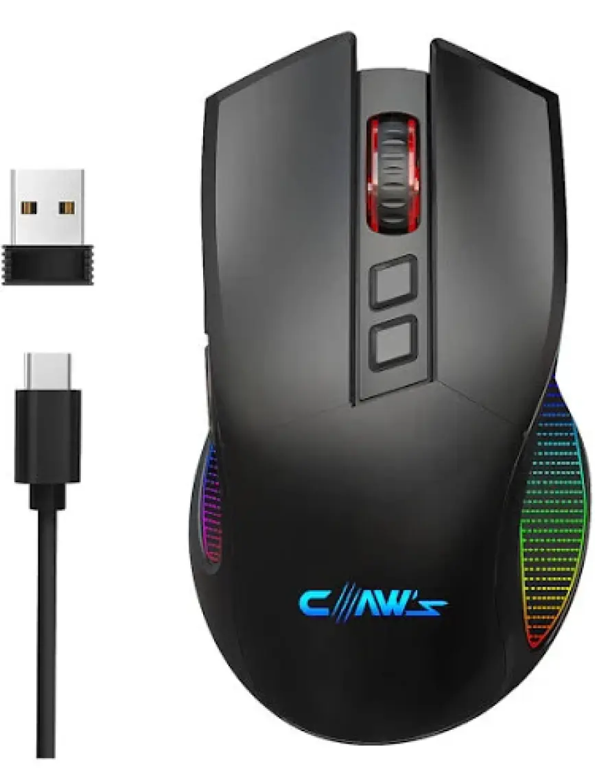 Claw's Crossfire Air V1 Kablosuz 10000 Dpi Pixart PMW3325 Sensör Makro Yazılımlı Chromatic RGB Kablosuz Gaming Mouse - Siyah (2.4 GHz Kablosuz + BT5.1 + Type-C ile Kullanım Desteği)