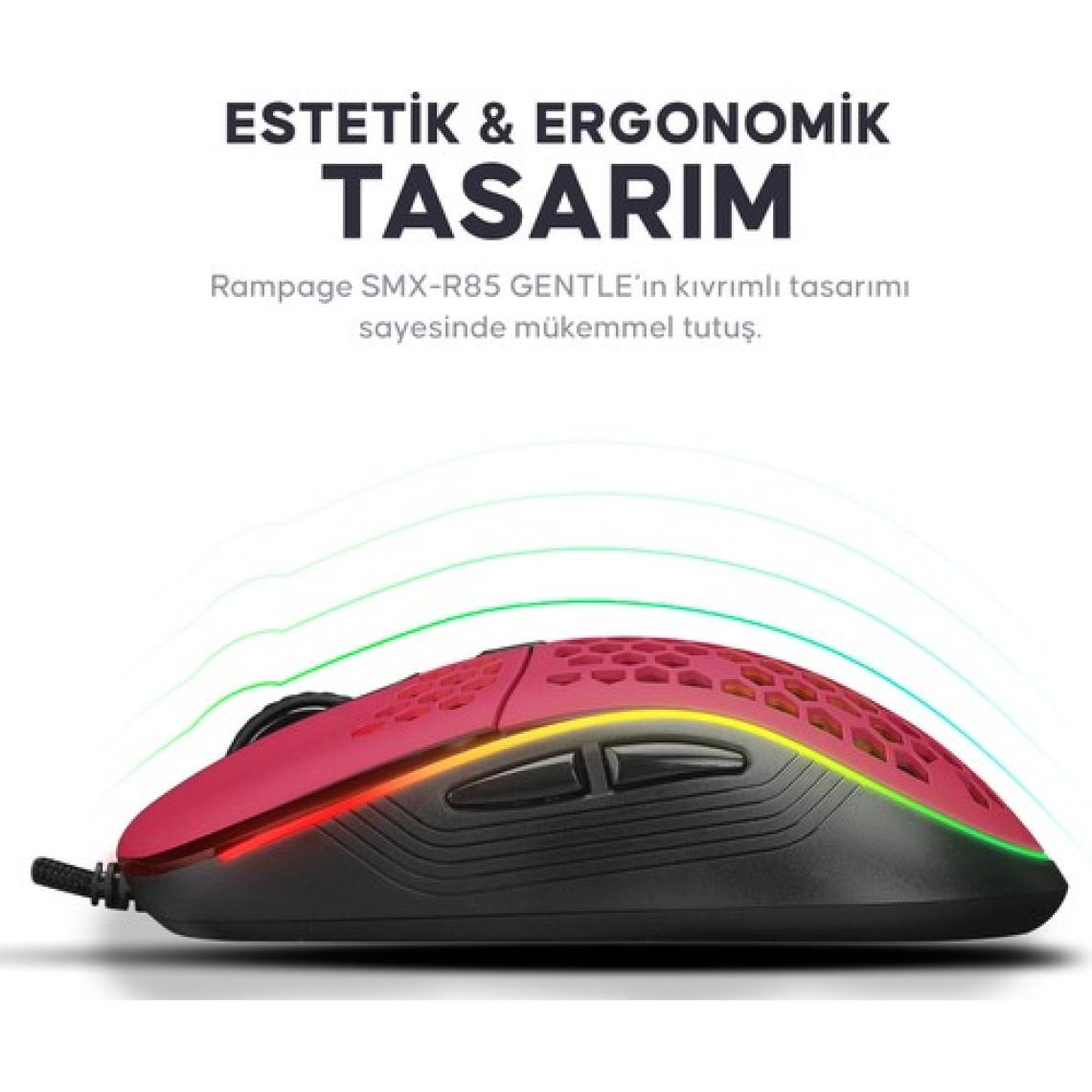 Rampage SMX-R85 Gentle RGB Makrolu Oyuncu Mouse Kırmızı