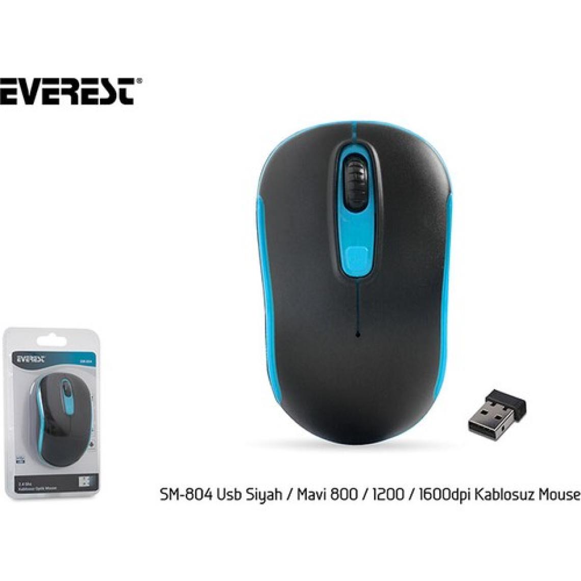 Everest Sm-804 Usb Siyah/Mavi 800/1200/1600Dpi Kablosuz Mouse