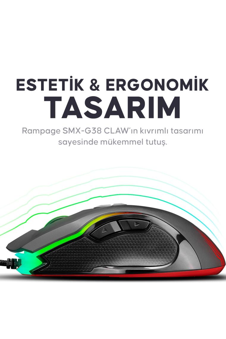 Smx-g38 Claw 7d Makro Tuşlu 7200dpi Rgb Ledli Drag Click Pro Gaming Oyuncu Mouse